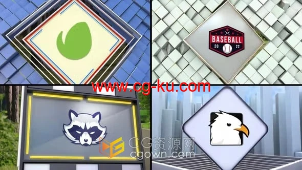 AE标志过渡模板-4种3D标志转场抽象擦拭过场LOGO的图片1