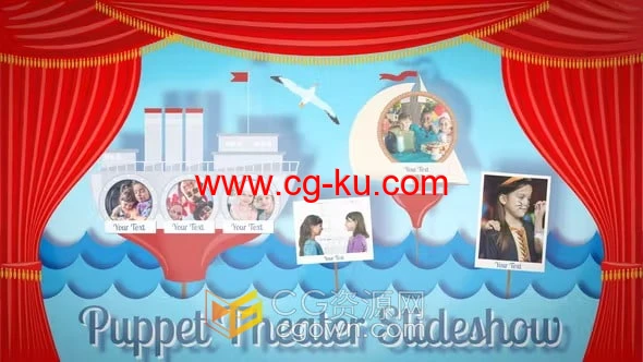 木偶剧院幻灯片卡通戏剧舞台展示儿童照片动画视频AE模板的图片1