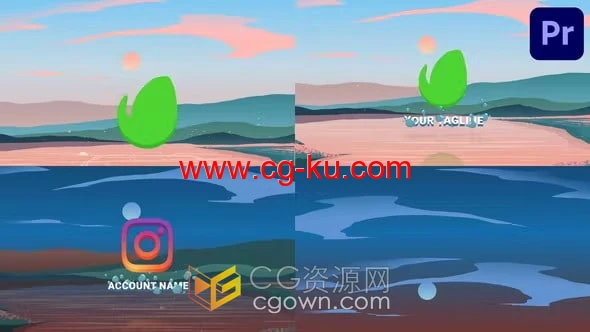 卡通手绘彩色海滩绘画风格LOGO标志展示PR模板的图片1