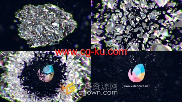 奢华珠宝钻石水晶爆炸标志3D动画片头-AE LOGO模板的图片1