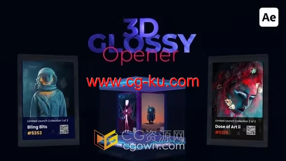 3D NFT Glossy Opener AE模板三维光泽框展示卡片动画的图片1