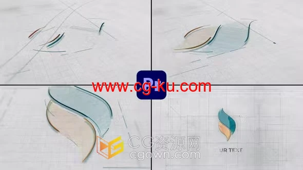 PR模板-3D建筑工程素描纸展示工业风标志线条动画绘图LOGO的图片1
