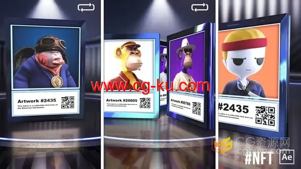 360度循环旋转展示3D卡片动画E3D场景效果-AE模板的图片1