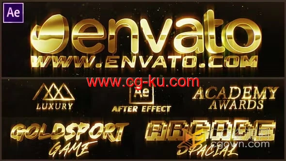3D豪华金色LOGO或文字标题动画视频片头4K分辨率-AE模板的图片1