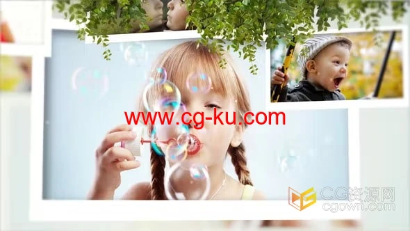 清新绿叶场景宝宝照片成长相册AE视频模板的图片1