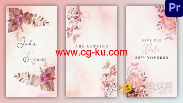 PR模板-甜美粉嫩浪漫优雅花卉生长动画竖屏婚礼请柬活动邀请函的图片1