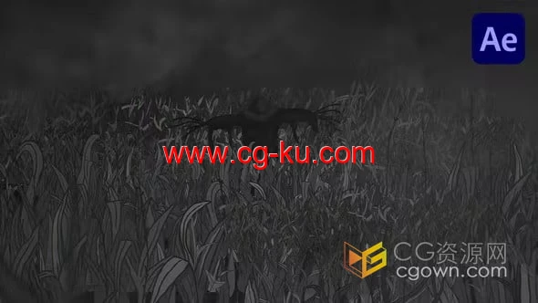 AE模板-黑暗恐怖稻草人场景万圣节片头游戏标志动画的图片1