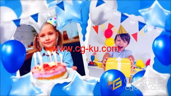 AE模板星星气球儿童生日快乐照片视频相册+背景音乐素材的图片1