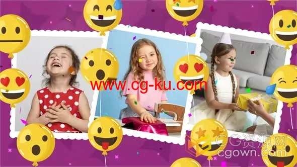 卡通表情包动画制作生日快乐照片视频相册幻灯片-AE模板的图片1