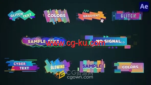 彩色图形字幕条故障特效文字标题动画-AE模板下载的图片1