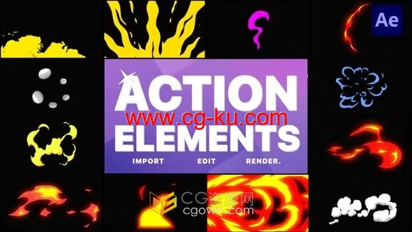 12组卡通VFX视频特效元素动画AE模板Action Elements的图片1