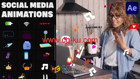 社交媒体抖音小视频编辑制作叠加卡通贴纸元素-AE模板的图片1