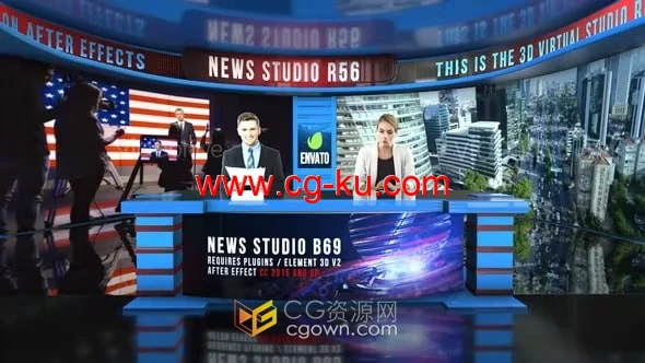 AE模板下载电视新闻虚拟演播室3D场景设计工程R56的图片1