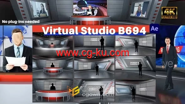 9个电视台新闻频道虚拟演播室场景4K分辨率B694-AE模板的图片1