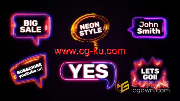 6组霓虹灯效果泡沫对话气泡文字标题字幕-PR模板的图片1