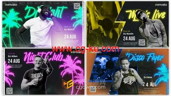 Dj Night舞蹈音乐会前卫霓虹灯视频片头动画-AE模板的图片1