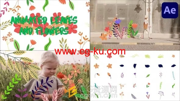 35组卡通叶子花朵动画图形元素视频画面叠加-AE模板的图片1