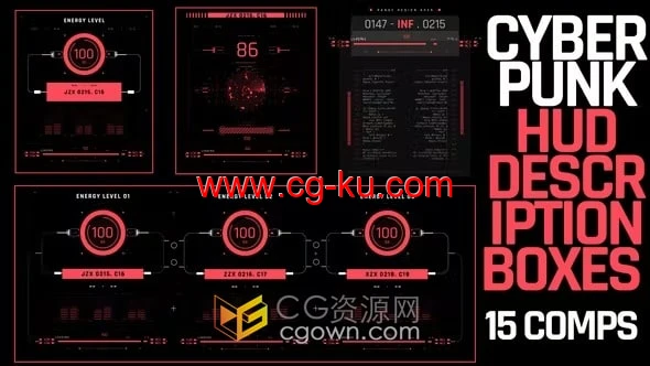 AE模板-赛博朋克描述框军事医疗信息代码解密用户界面HUD元素的图片1