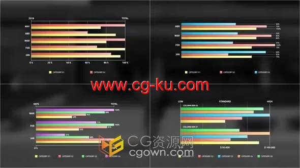 4组横列条形信息图表效果-PR模板免费下载的图片1