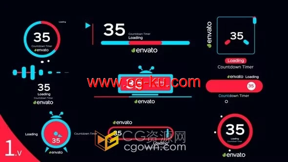 Countdown Timers AE模板倒计时定时器动画9组的图片1