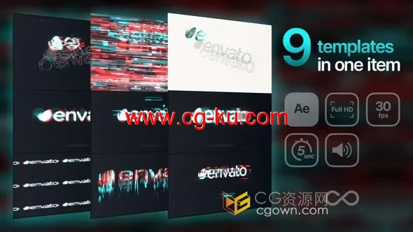 AE模板-9个现代故障标志模板Glitch Logos的图片1