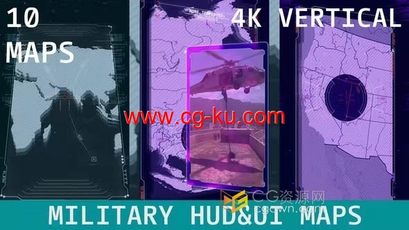 HUD UI Maps AE模板垂直4K分辨率军事动画地图动画的图片1
