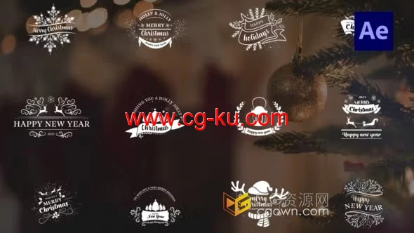 Christmas Badges AE模板12组圣诞节徽章文字标题动画的图片1