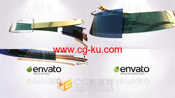 AE模板-3d抽象艺术曲屏玻璃质感彩色光面旋转图形标志动画的图片1