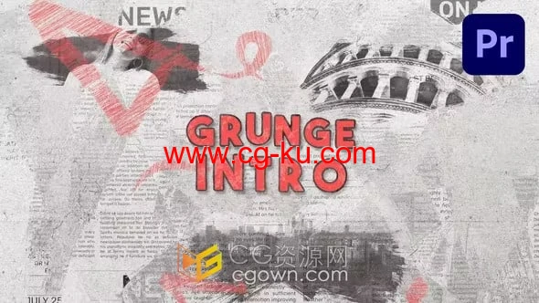 PR模板工程-碎片快速拼成报纸纹理素描涂鸦视频片头Grunge Brush Logo的图片1