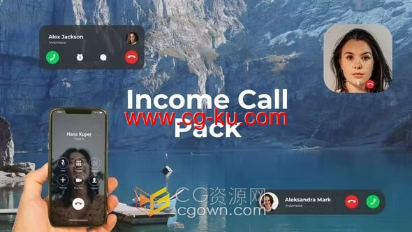 AE模板-触摸屏手机拨打电话页面通话屏幕界面接听通话UI标题元素包的图片1