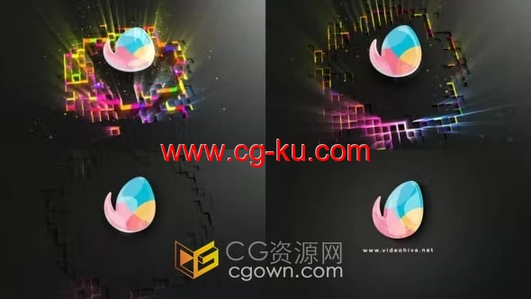 AE模板-多彩发光3D标志撞击反弹波颤动效果LOGO动画的图片1
