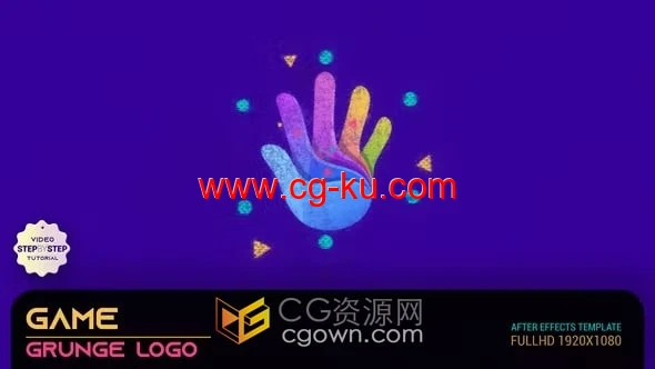 AE模板-几何形状和扭曲粒子动画适合娱乐视频剪辑Grunge标志的图片1