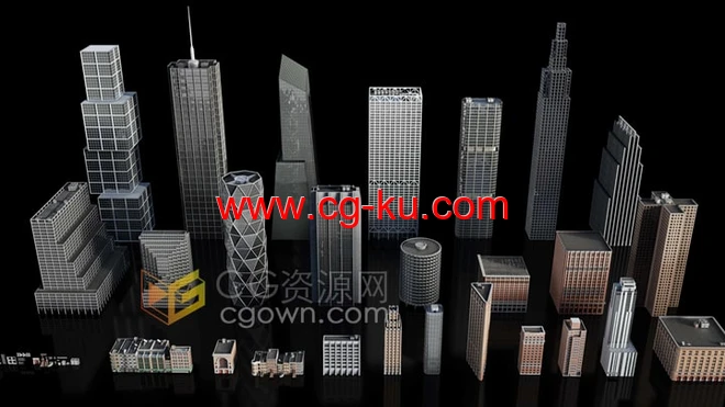 现代城市建筑物3D模型金融摩天大楼住宅楼办公都市塔楼的图片2