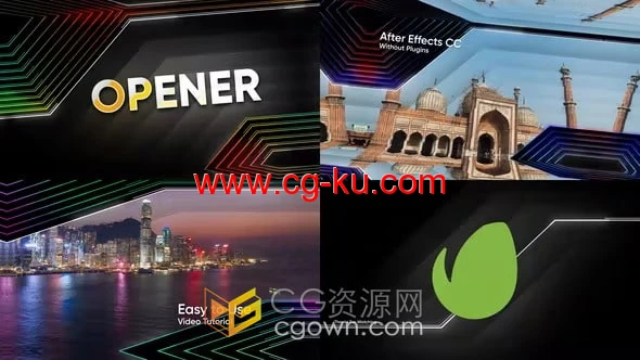 霓虹片几何发光线条宣传介绍开场视频片头-AE模板的图片1