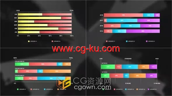 水平堆积条形图AE信息图表动画模板的图片1