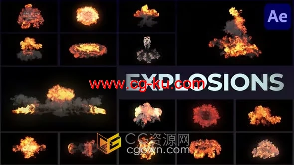 AE模板-逼真彩色爆炸效果火焰特效烟雾和过渡元素的图片1