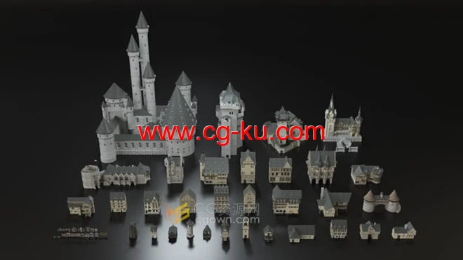 童话小镇3D模型魔法王国城堡建筑庄园酒馆场景的图片2