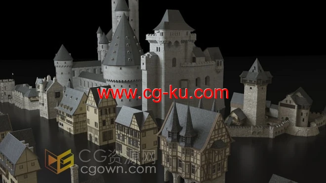 童话小镇3D模型魔法王国城堡建筑庄园酒馆场景的图片3