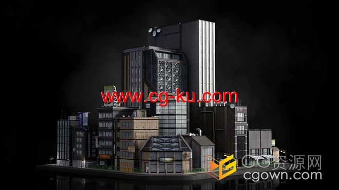 未来科幻感东京城市楼房建筑摩天大楼3D模型下载的图片1
