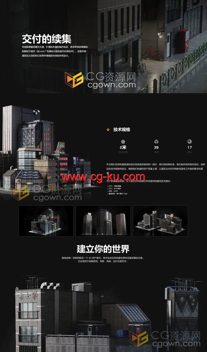未来科幻感东京城市楼房建筑摩天大楼3D模型下载的图片3