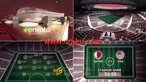 卡塔尔世界杯球场Al Rayyan Stadium场景动画包装体育视频-AE模板的图片1