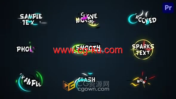 霓虹灯彩色文字标题卡通字幕动画效果-PR模板下载的图片1