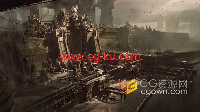 世界末日景观3D模型创造荒凉车辆仓库飞机油轮集装箱工厂烟囱场景的图片1