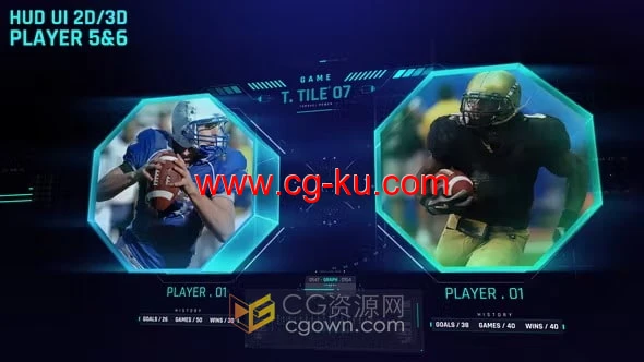 HUD高科技UI界面游戏或体育比赛对手队员动画-AE模板的图片1