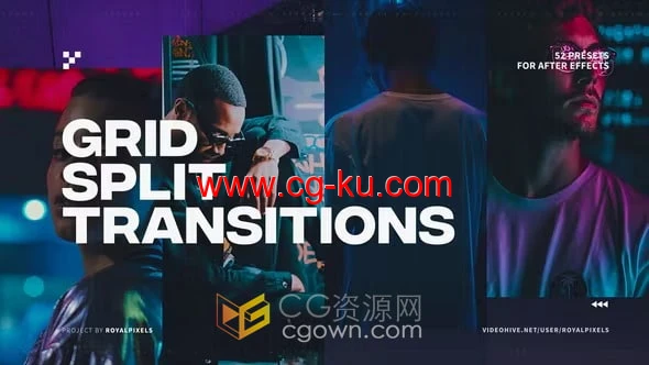 52种网格拆分滑动过渡视频转场效果-AE模板下载的图片1