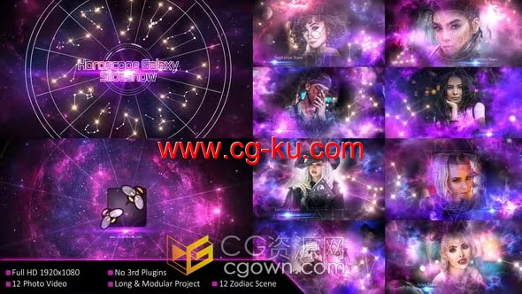 银河系星座幻灯片黄道十二宫介绍动画视频-AE模板的图片1