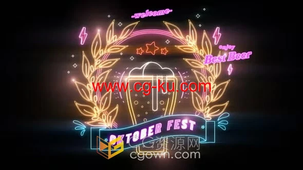 8组霓虹灯风格慕尼黑啤酒节主题标题动画-AE模板的图片1