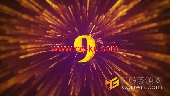 AE模板-明亮金色烟花爆发背景虚化10秒数字倒数新年倒计时片头的图片1