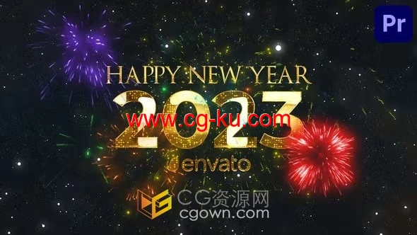 2023新年倒计时动画金色烟花数字10秒倒数-PR模板的图片1
