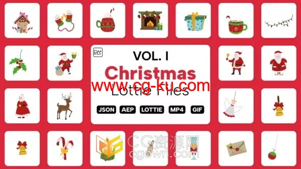 AE模板-24个基于矢量的圣诞动画图标Lottie文件集合Christmas Lottie Files的图片1